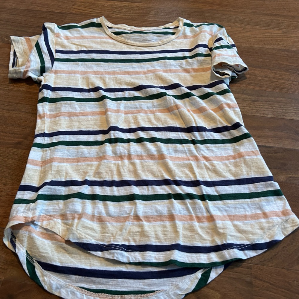 Madewell Cream and Green Striped Top